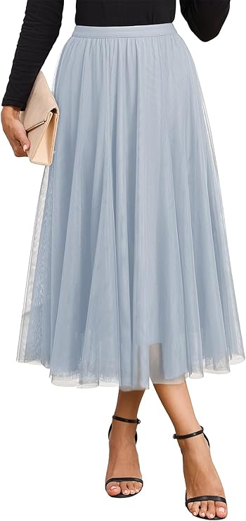 Happy Sailed Womens Tulle Midi Skirt Elastic High Waisted A-Line Layered Flowy Long Tutu Skirts Country Concert Outfits