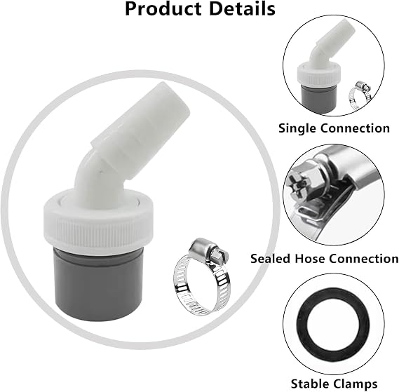 Washing Machine Drain Adapter Washing Machine Hose Connector Drain Adaptor for Dishwasher 19-24 mm Double Connection Pipe with Hose Clamp for Dishwasher Tumble (Single Head + 1 clamp)