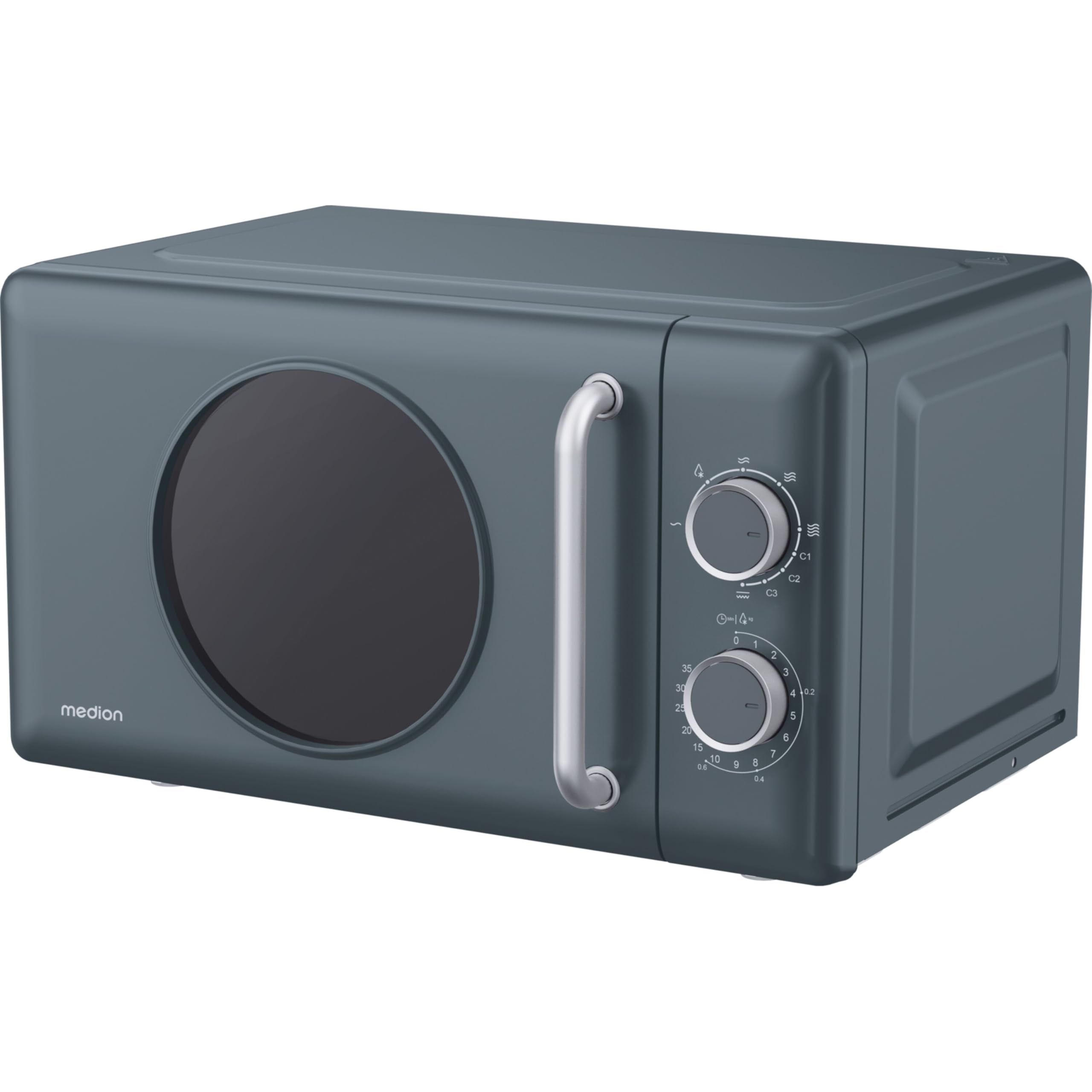 MEDION Retro Mikrowelle mit Grill klein (20 Liter kompakt, 800 Watt, 5 Mikrowellenstufen, 3 Kombi Programme, Timer, Auftaufunktion, MD100119) dunkelgrau