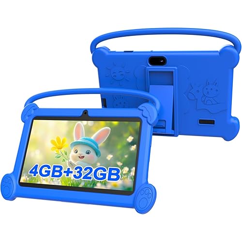 Kids Tablet 7 inch 3-9 for Kids,32GB ROM Toddler with Shockproof Case,Kids Android Software Installed Netflix,YoutTube, aiwawa Apps Parent Controls,Dual Camra, WiFi,FM, GPS (Blue)