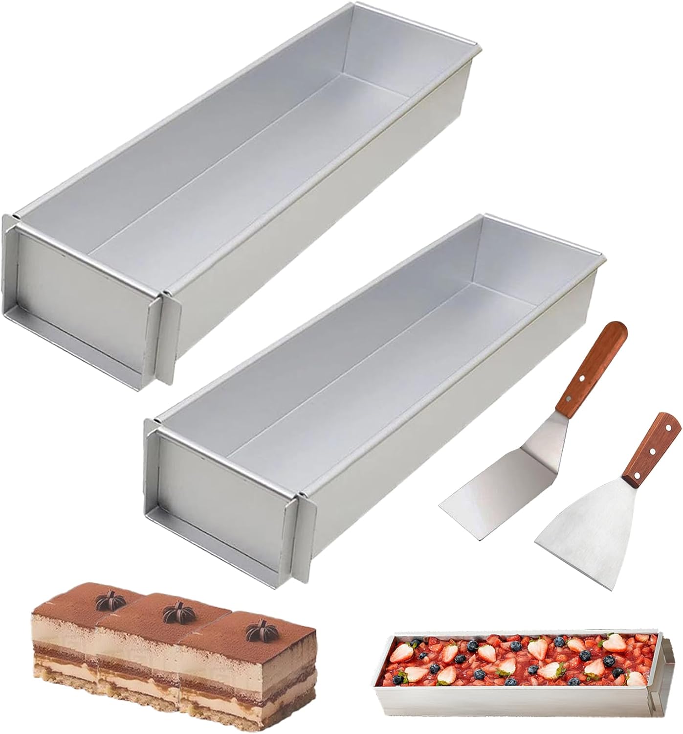 11.81x3.94x2.36in Rectangle Tiramisu Cake Mold Nonstick, Food-Grade Tiramisu Cake Pan Removable, Tiramisu Cake Baking Pan Long Rectangle Cake Pan Detachable Bread Baking Pan Easy Release (2)