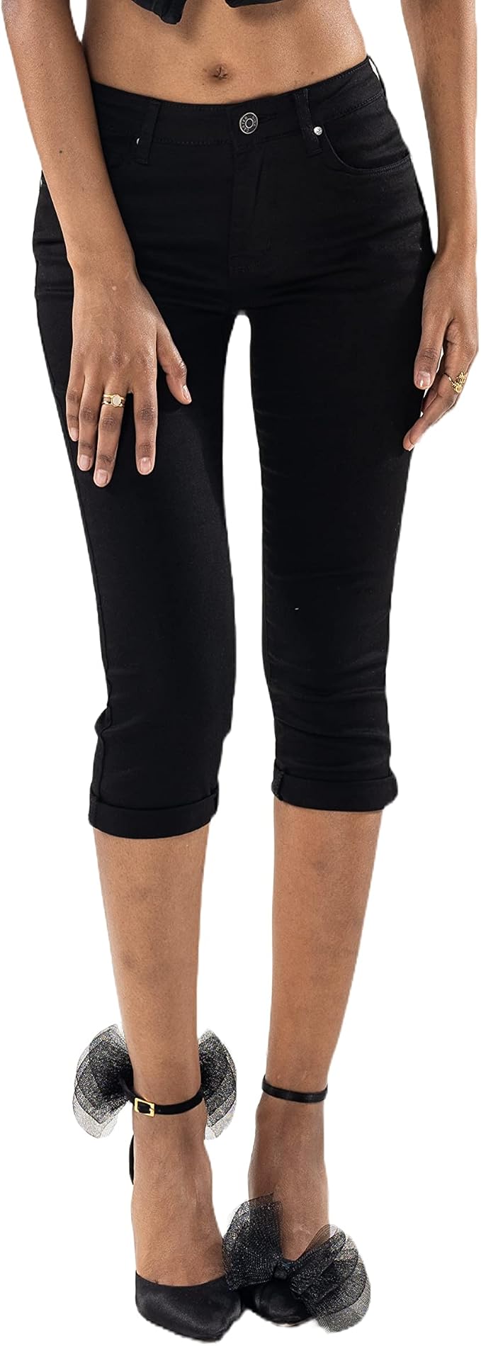 Nina Carter P132 Damen Capri Skinny Fit Jeanshosen HIGH Waist Jeans Used-Look Waschungseffekt