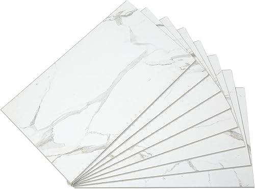 Vista 125 de Palisade Azulejos de vinilo entrelazados impermeables para salpicaduras de 22.8 x 7.31 pulgadas en mármol veneciano, sin juntas, fácil de instalar