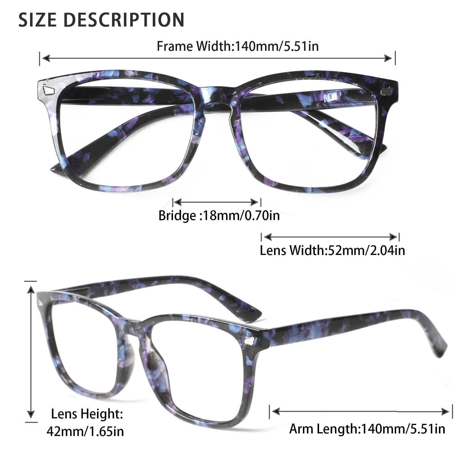 Henotin Blaulichtblockierende Lesebrille für Damen und Herren, Federscharnier, Computerleser, Anti-UV-Strahlen, quadratisch, Nerd-Brillen, 4 Stück