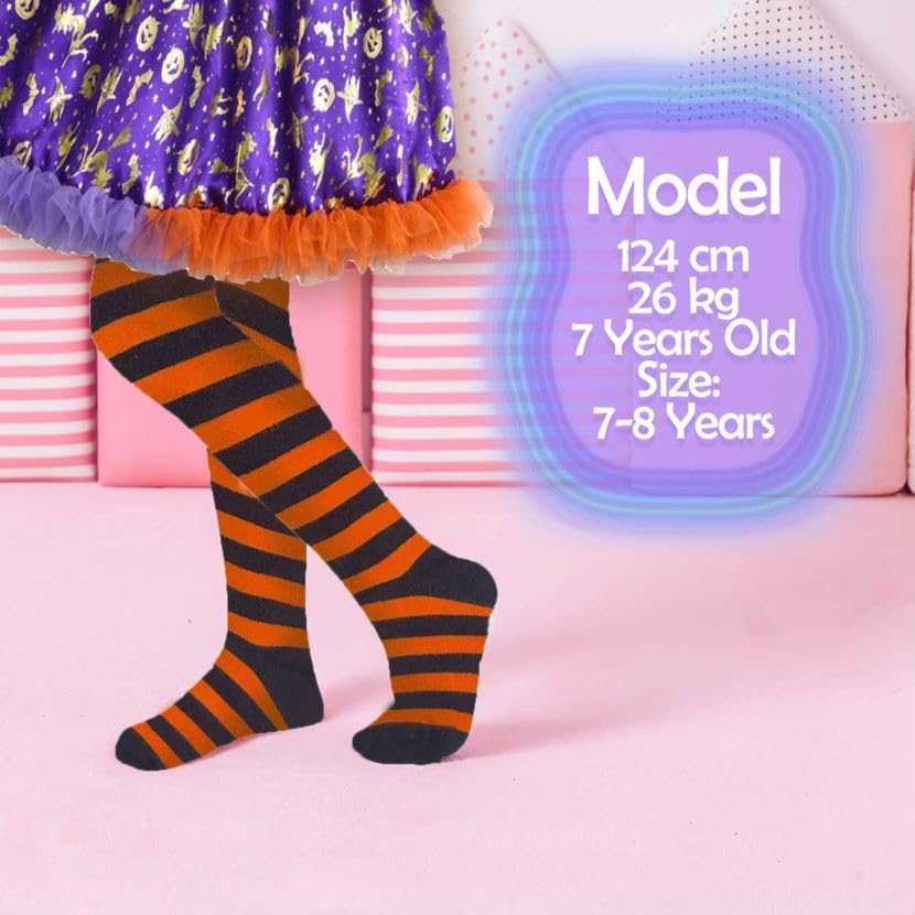 Image of VIKITA Girls Halloween tights black & orange stripe cotton Leggings in Spring fall winter w /feet stockings for girls 8T, F5005