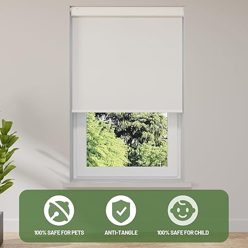 Miniatura 3 de Persianas motorizadas con control remoto, opacas sin taladro, persianas inteligentes inalámbricas para ventanas, blancas, 46 pulgadas de ancho x 72