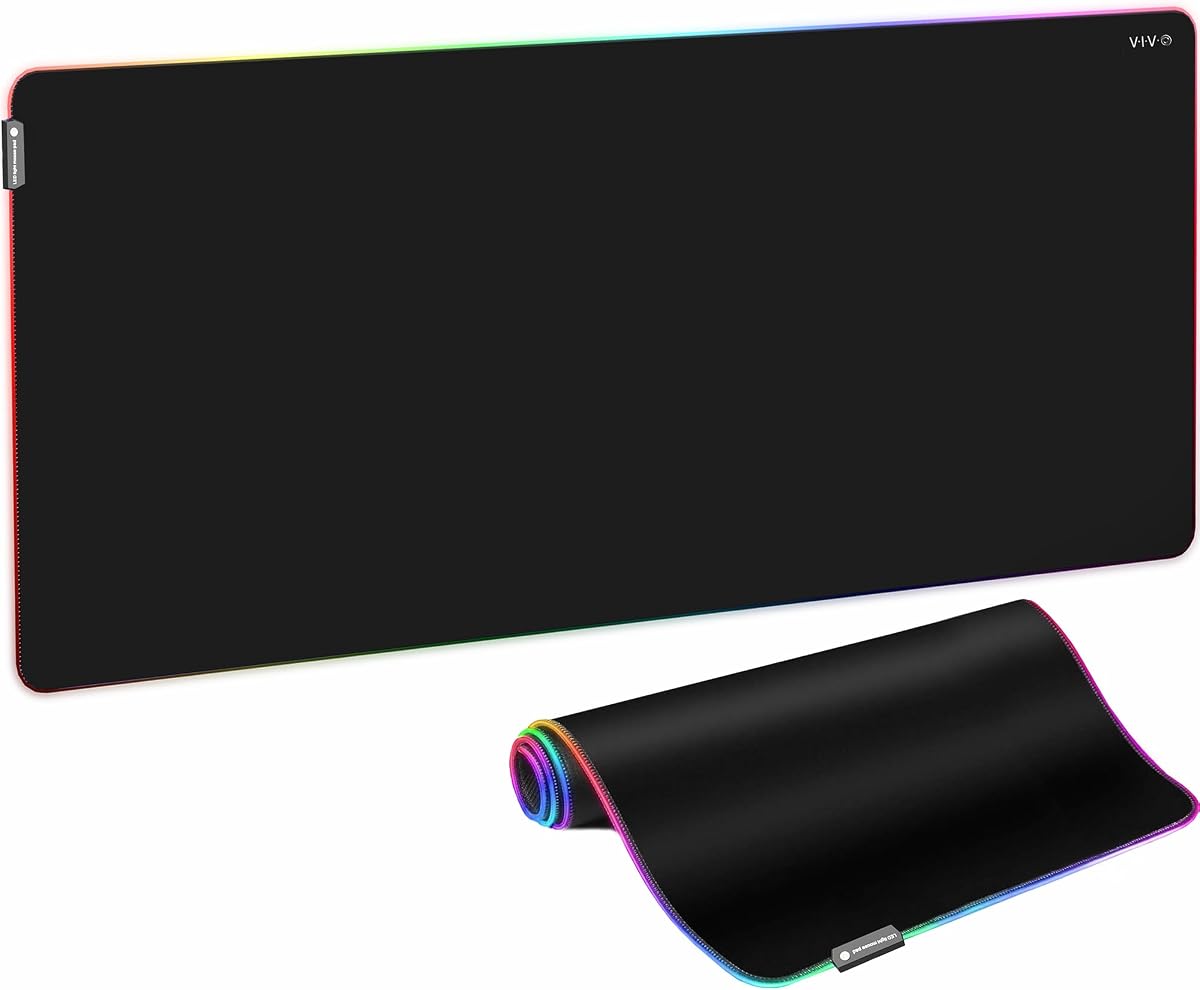 VIVO Alfombrilla de escritorio extra grande de 71 x 36 pulgadas, tamaño completo con iluminación RGB para ambiente de oficina y juegos inmersivos, alfombrilla de ratón de gran tamaño, cubierta superior para mesa, 12 modos de color, base antideslizante, negro, DESK-PAD72-36