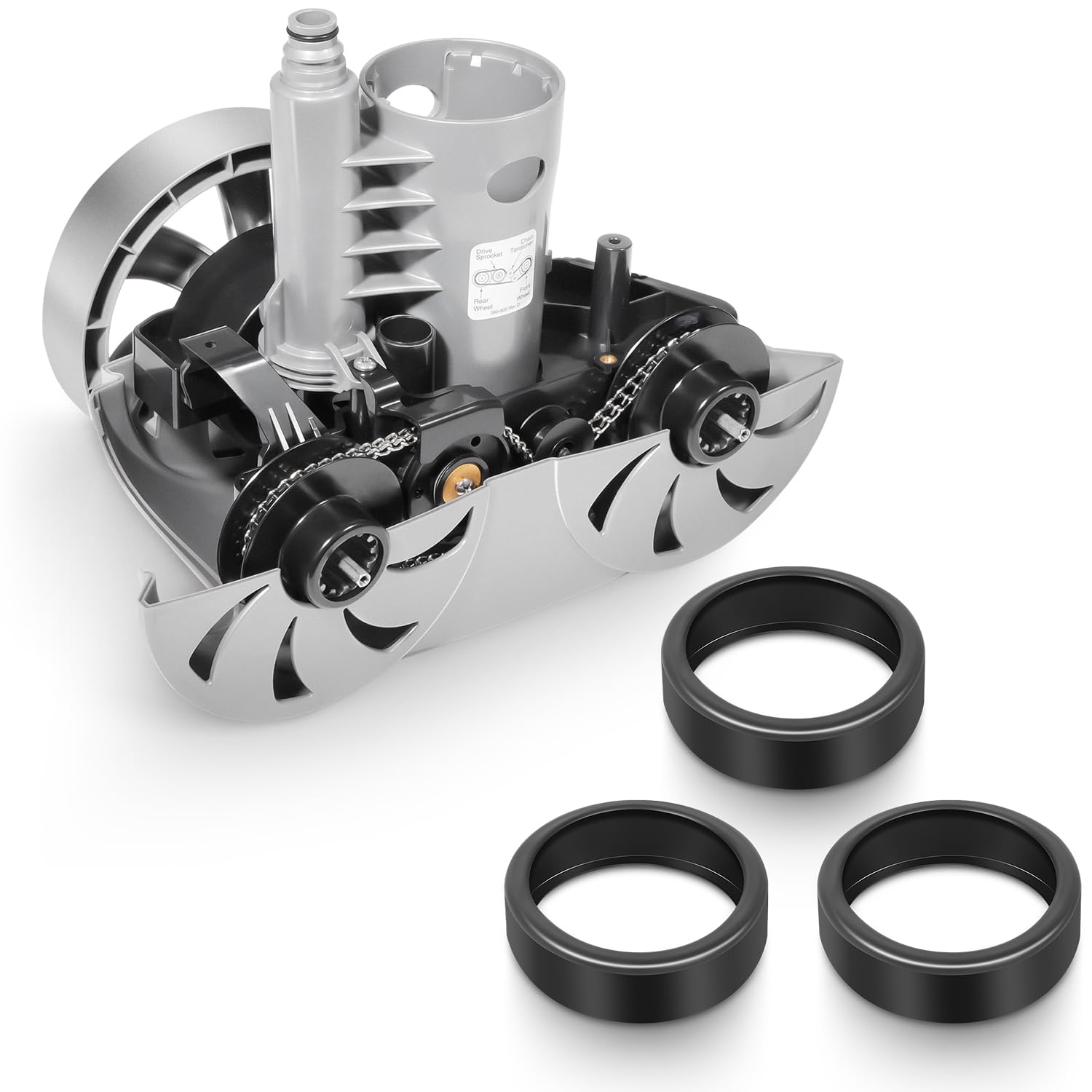 Photo 1 of R0543200 Tune-Up Kit + (3 Pack) 48-232 Wide Trax Tires for Polaris 3900 Sport, P39 & 480 - Complete Pool Cleaner Refurbishment Set with Gearbox, Chain System & High-Traction Replacement Wheels