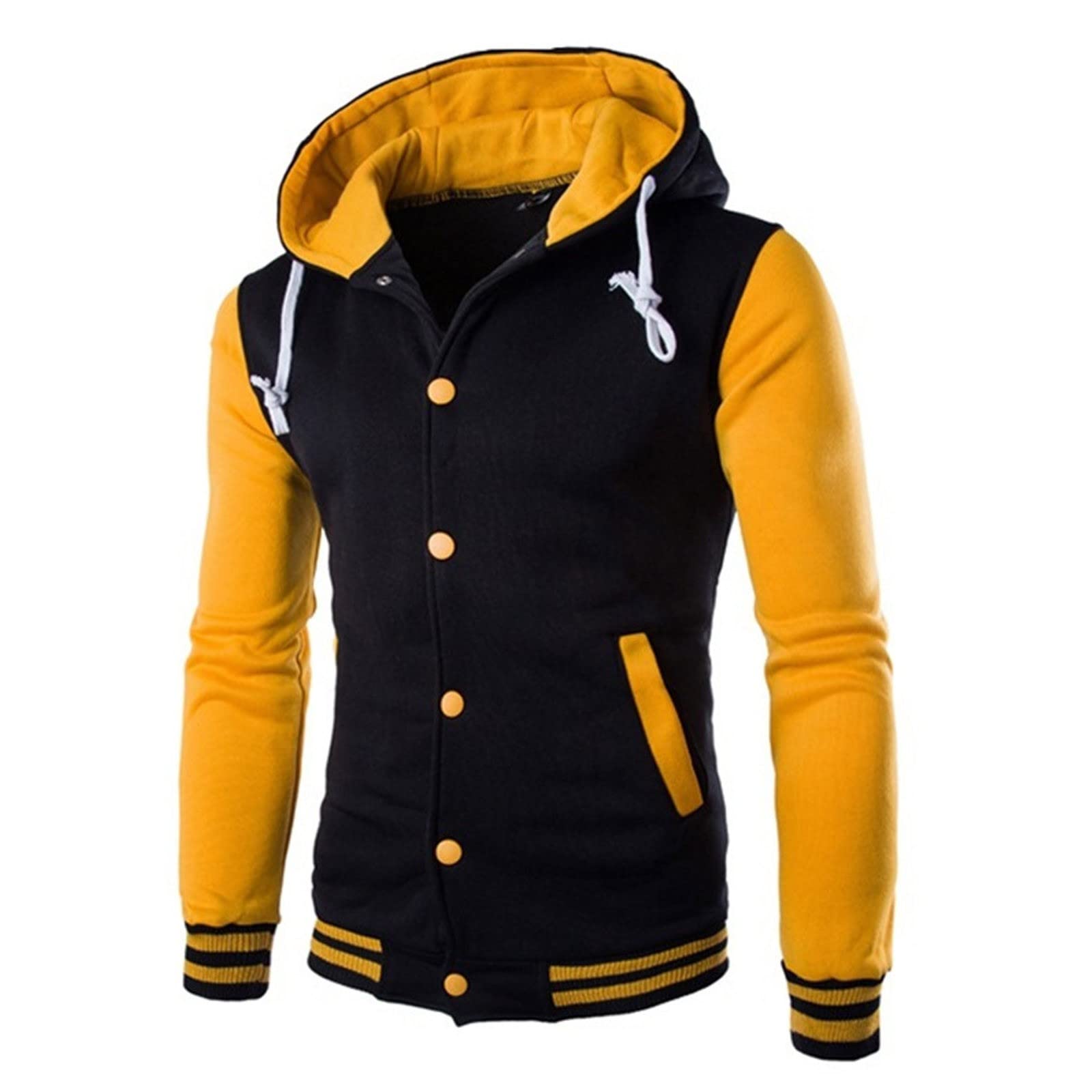 Pull de Noël homme à capuche jaune L avec poches et veste baseball décontractée