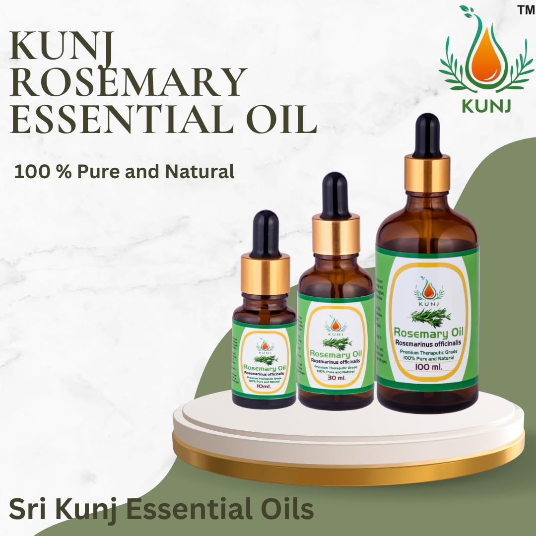 Kunj Rosemary Essential Oil 10ml - 100% Pure and Natural, Anirvat, Steam Distilled - Therapeutic Grade Rosemrinus Office of Office Oil for Hair Growth, Hair Fall Control, Nutrition and Skin Care Kunj Rosemary Essential Oil 10ml - 100% Pure and Natural, Anirvat, Steam Distilled - Therapeutic Grade Rosemrinus Office of Office Oil for Hair Growth, Hair Fall Control, Nutrition and Skin Care