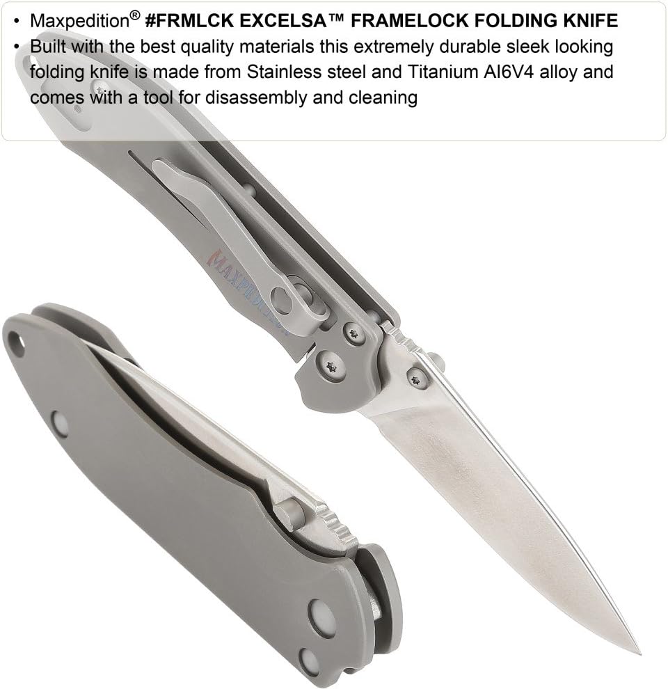 MAXPEDITION EXCELSA Large Framelock Folding Knife (D2 Blade, Titanium Handle)