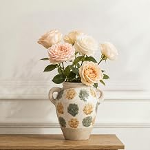 DOWAN Ceramic Flower Vase, Decorative Pampas Vase for Home Decor, Modern Farmhouse Pottery Vase for Living Room Table Kitchen Bedroom Coffee Desk Entryway Mantel Book Shelf Green Crackle, 6.9 INCH