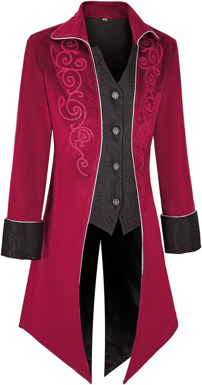 MOFOVELY Mens Medieval Steampunk Tailcoat Jacket Victorian Pirate Coat Renaissance Tailcoat Jacket Costume - Image 2