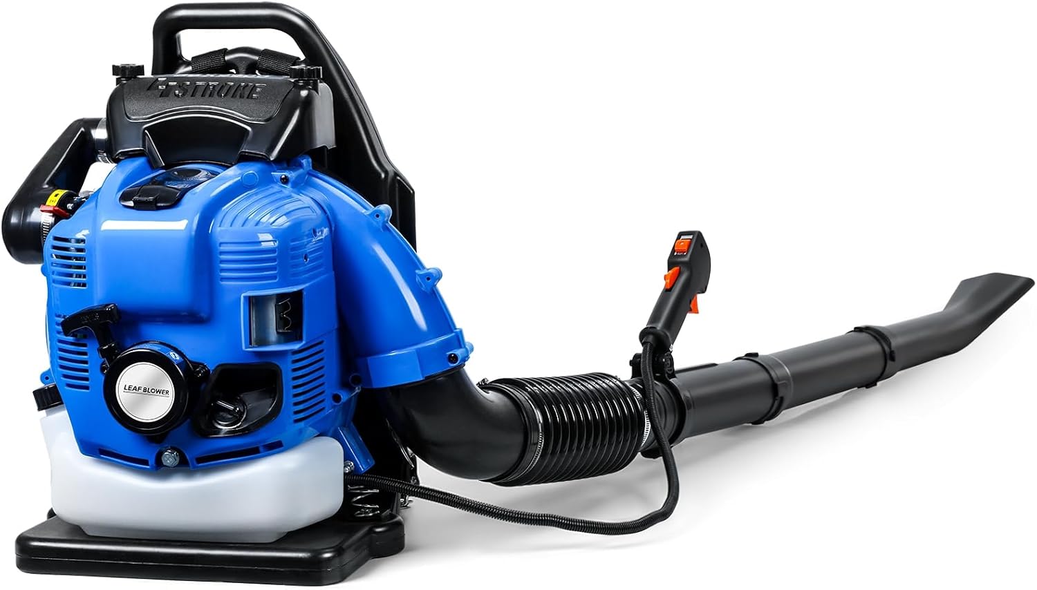75.6CC 4 Stroke Backpack Gas Leaf Blower 750CFM 205MPH Wind Speed 2.6KW 7000R/Min Power 1.9L Fuel Tank for Lawn Care Yard Debris Snow Removal Commercial Landscaping Parking Lot Cleaning Blue