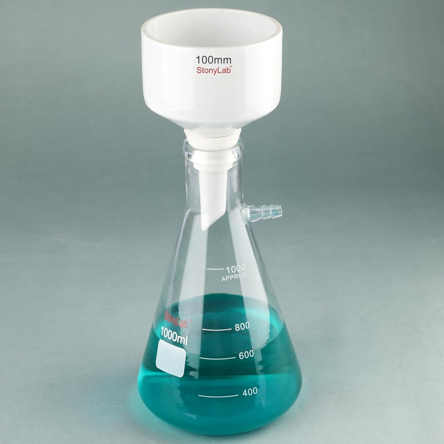stonylab Porcelain Buchner Funnel and Filter Flask Set, 100 mm OD Porcelain Funnel, 1L Heavy Duty Glass Filter Flask, and Filter Adapter Cones for Laboratory Filtration and Separation