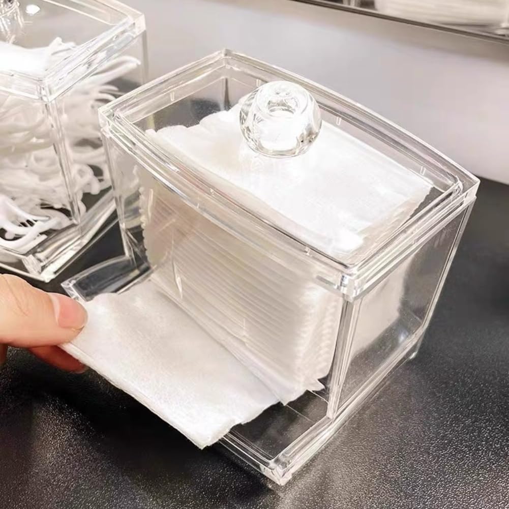 AUNMAS Bastoncillo De Algodón, Caja Transparente With Acceso Inferior Fácil Y Diseño Apilable For Almacenamiento De Cosméticos En Baño O Dormitorio Material Ps Transparente Tamaño 8.8 X 7