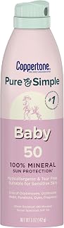 Coppertone Pure & Simple Baby Mineral SPF 50 Spray Sunscreen, Zinc Oxide Mineral Sunscreen, Hypoallergenic, UVA UVB protection, 5 oz
