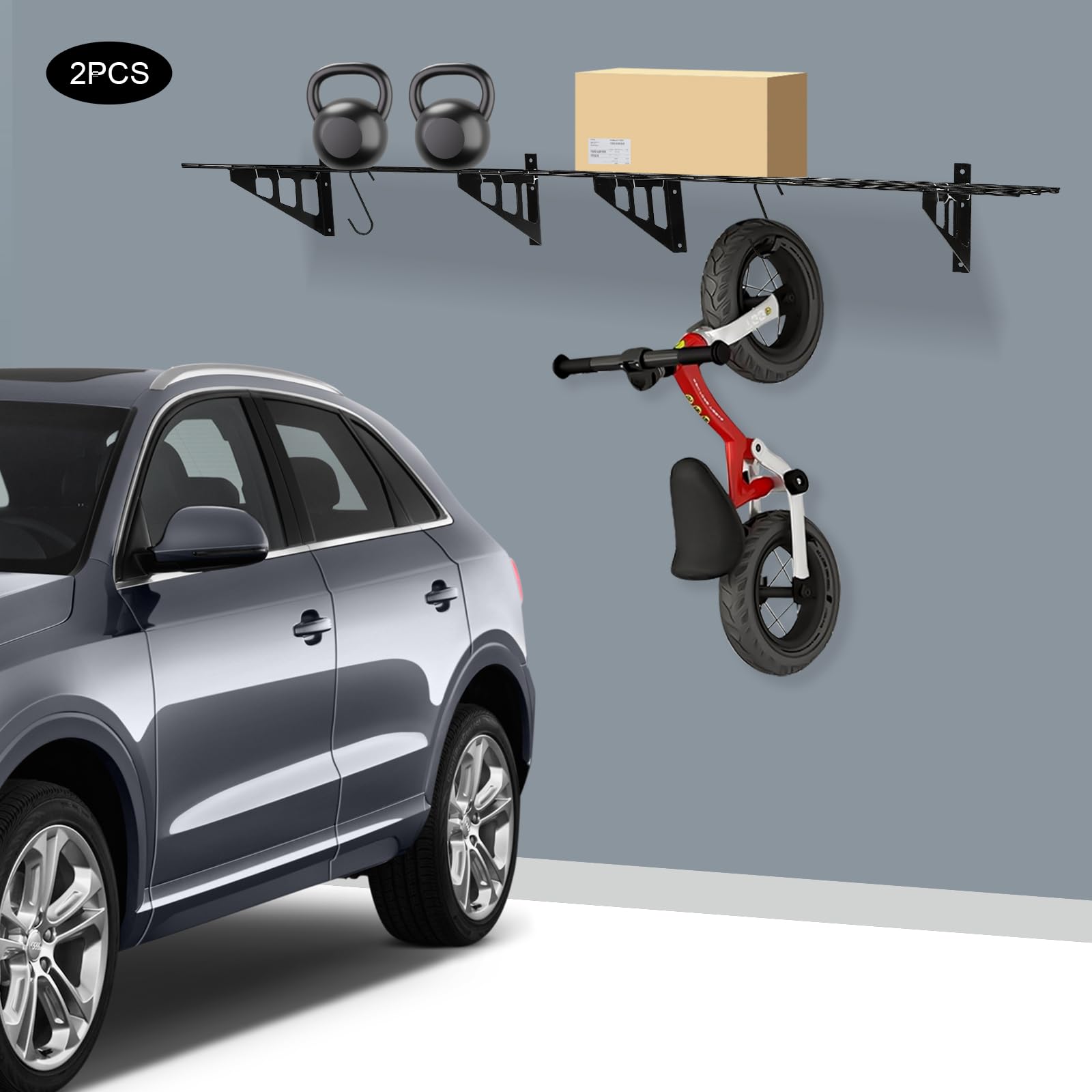 300lb Capacity Garage Shelving With Hooks YIYIBYUS Heavy Duty Garage ...