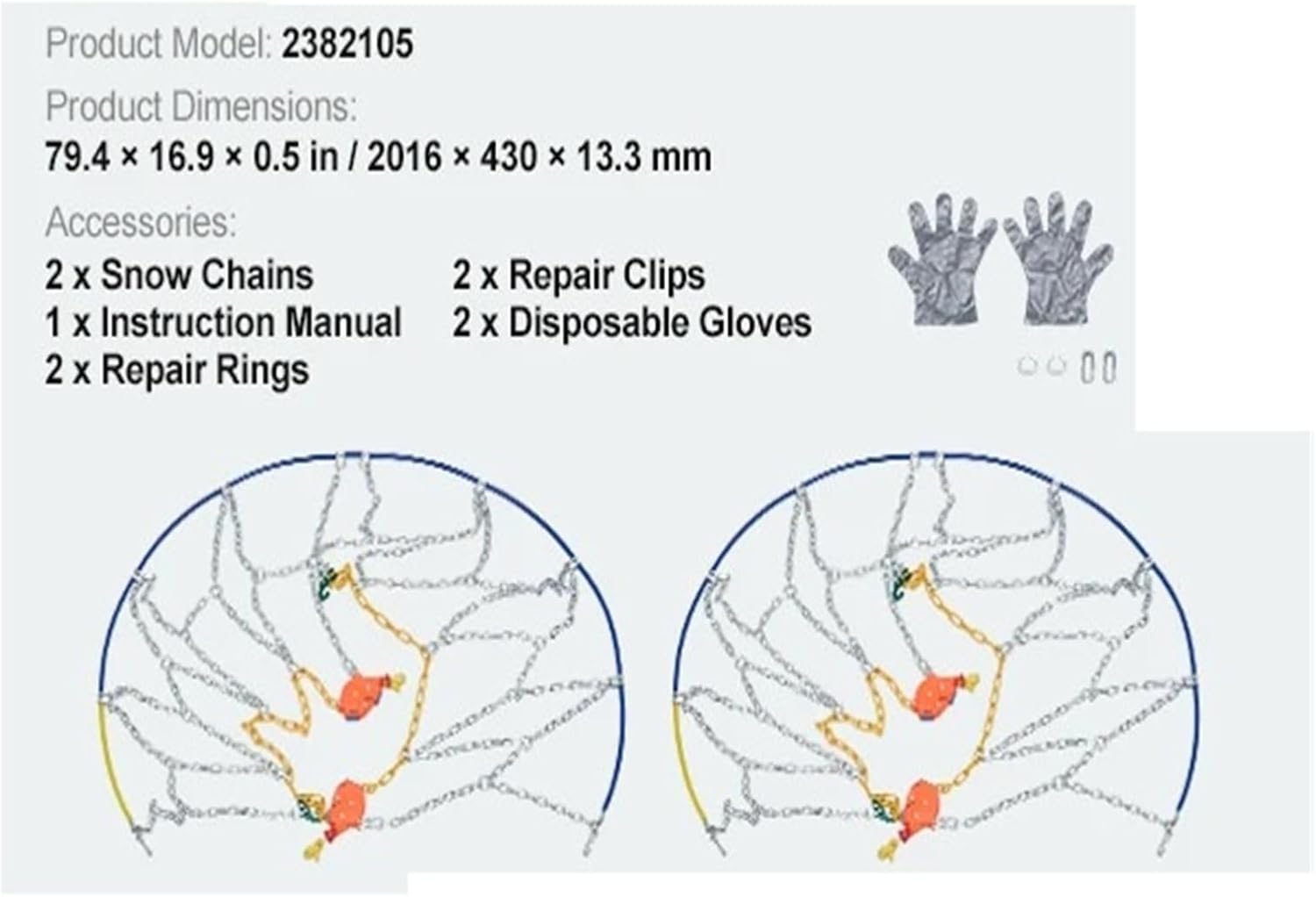 Tightening Snow Chains Manganese Alloy Steel Tire Chains Cars Pickups SUVs Trucks, 2 PCS(232105)