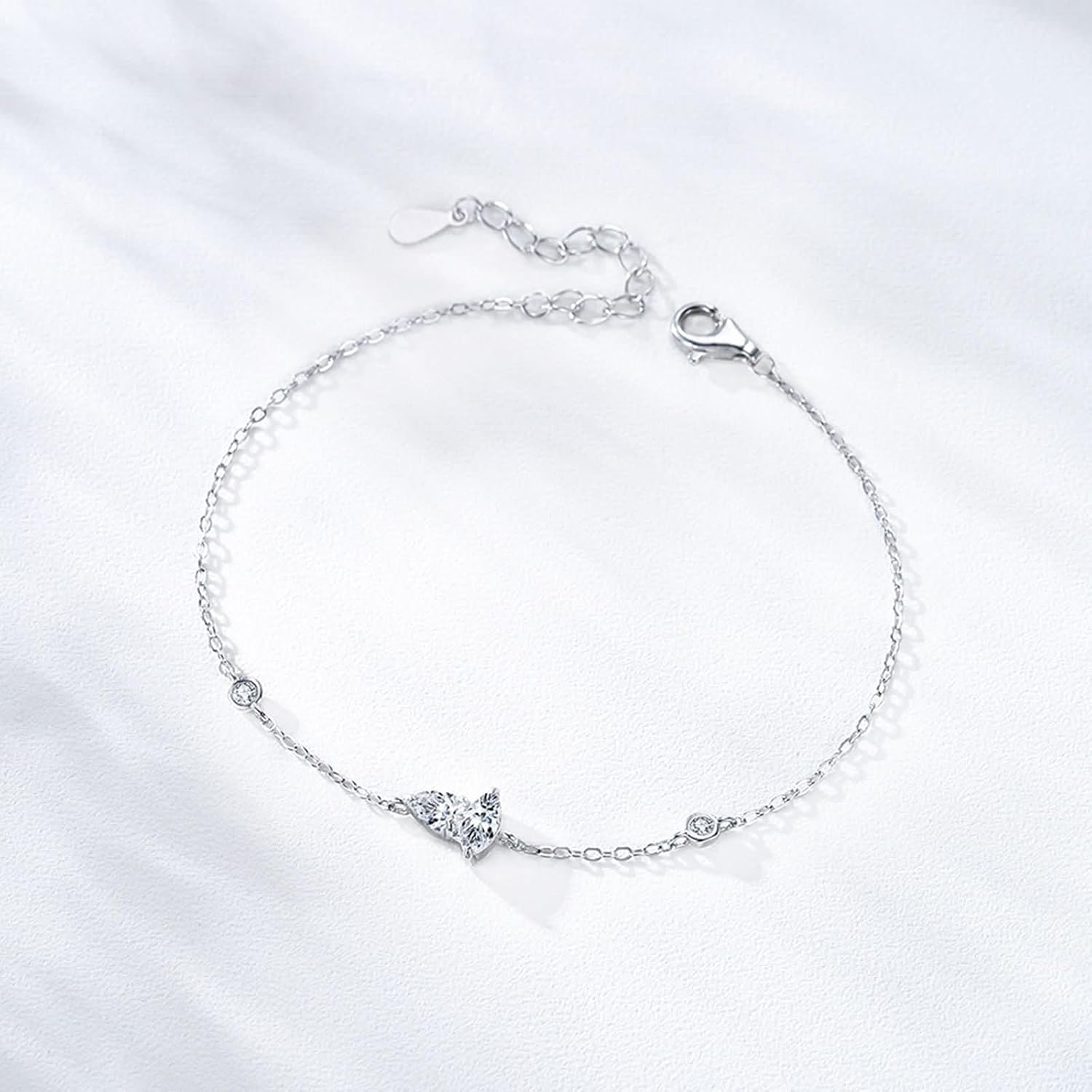 Bracelet Chain 9Kt / 14Kt / 18Kt White Gold for Women, Geometric with Created Diamond, 6.3" + 1.97" Extender, Women Silver Bracelet Wedding image 5