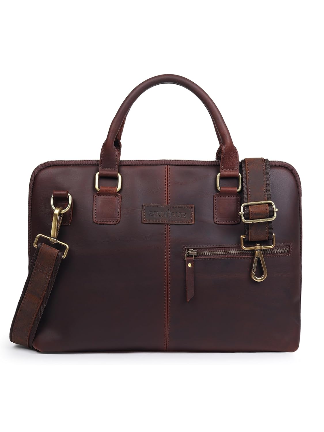 Genuine Leather Executive Office Bag | Sleek Design, Business Travel Bag Padded & Multi Compartments | 15 Inch Laptop Bag with Detachable Strap | 2-Years Warranty (Brown)