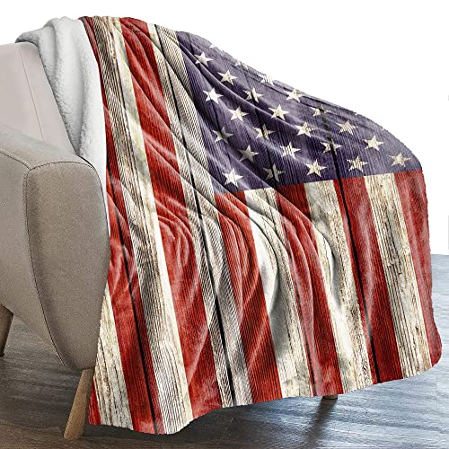 Reunbmq Super Soft Flannel Fleece Throw Blanket, Lightweight Sherpa Blankets Comfortable Bed Throws 3D Printed Blanket For Couch/Chair/Sofa/Bed/Dorm/Bedroom/Home (Wood Plank American Us Flag) #TOP1