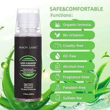 Eyelash Cleanser Concentrate 100ml Professional Lash Extensions Shampoo Natural Foaming Cleanser for Extensions Lashes with Salon Home Care-Makes 20 Bottles 60ml Eyelash Shampoo(Aloe)