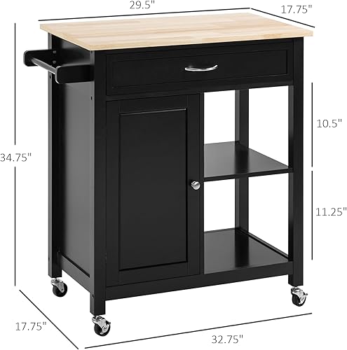 Miniatura 5 de HOMCOM Carrito de isla de cocina, isla de cocina rodante con estante de almacenamiento, parte superior de madera maciza, cajón, para comedor, color