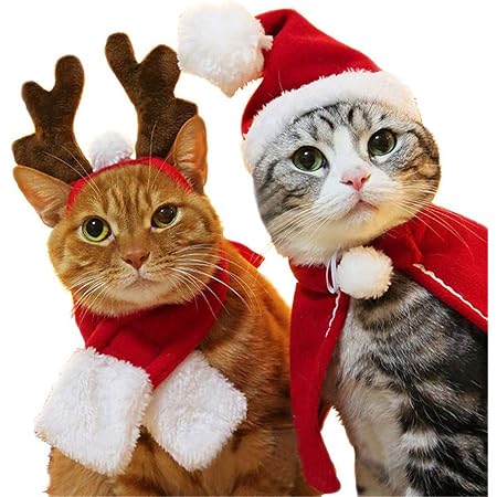 Amazon Kingsie ペット服 クリスマス 4点セット 猫 犬 帽子 マフラー マント カチューシャ かわいい スカーフ ケープ クリスマス服 トナカイ サンタ パーティー お祝い コスプレ Kingsie コスチューム 通販