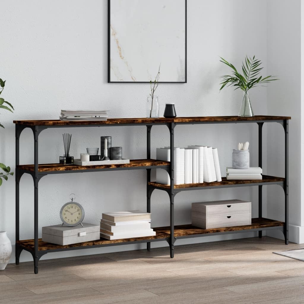 SXZenSpace Console Table Smoked Oak 160x29x75 cm, Engineered Wood Metal Frame Hallway Sideboard, Adjustable Feet for Living Room Hall Bedroom Entryway