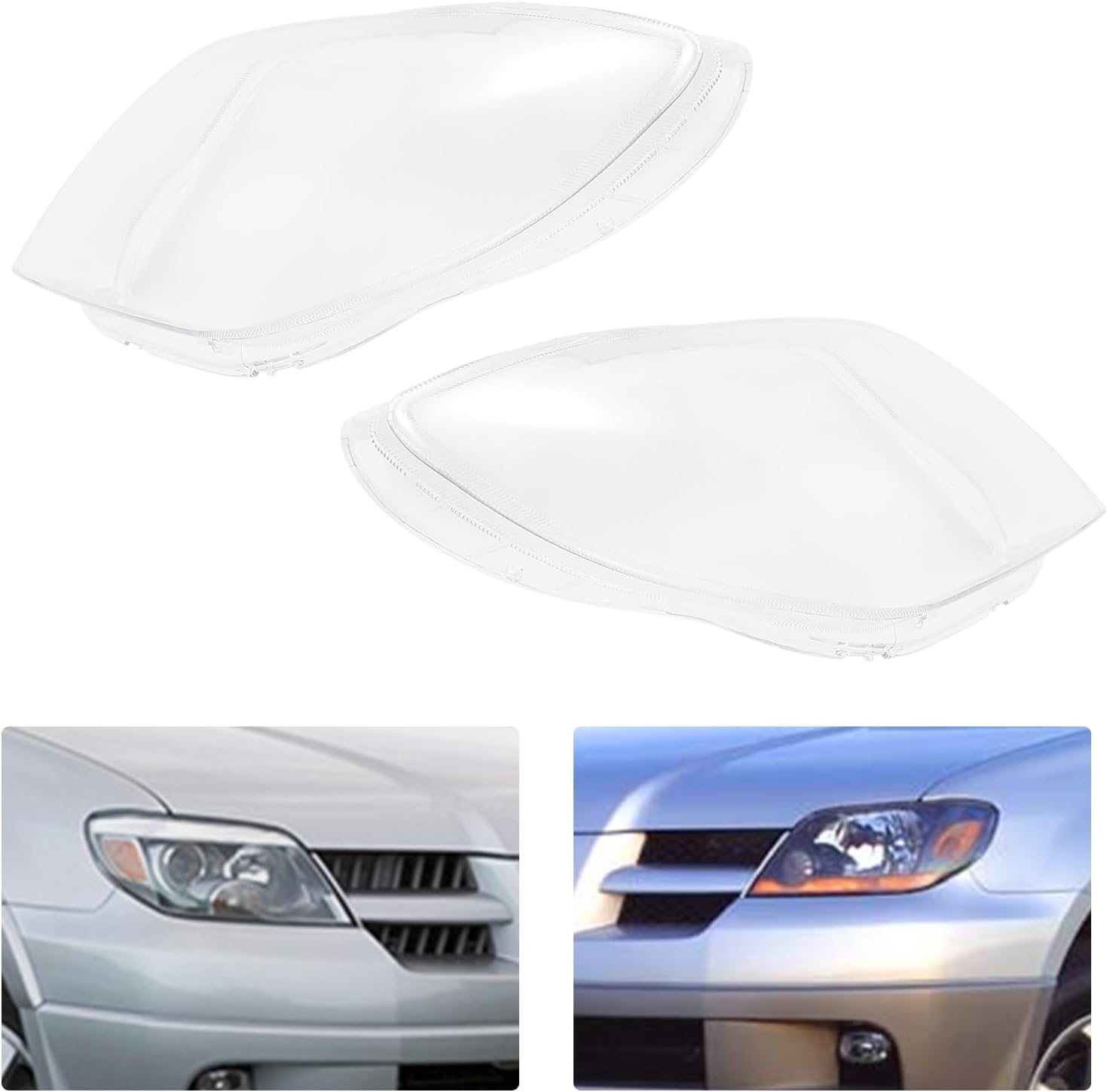 Headlamp Cover Replacement for 2003 2004 2005 2006 Mitsubishi Outlander, Left and Right Headlight Lens Covers with PC Shell