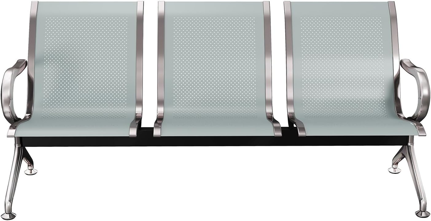 Peach Tree Reception Chair Waiting Room Chair with Arms Reception Bench for Business, Office, Hospital, Market, Airport, 3-Seat Guest Salon Bench Silver