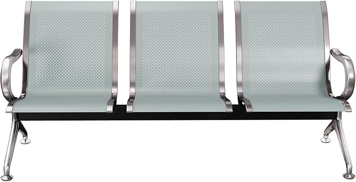 Waiting Room Reception Chairs - Airport Reception Chairs with Arms, Office Guest Chairs for Bank, Hospital, Market 3 Seats, Silver