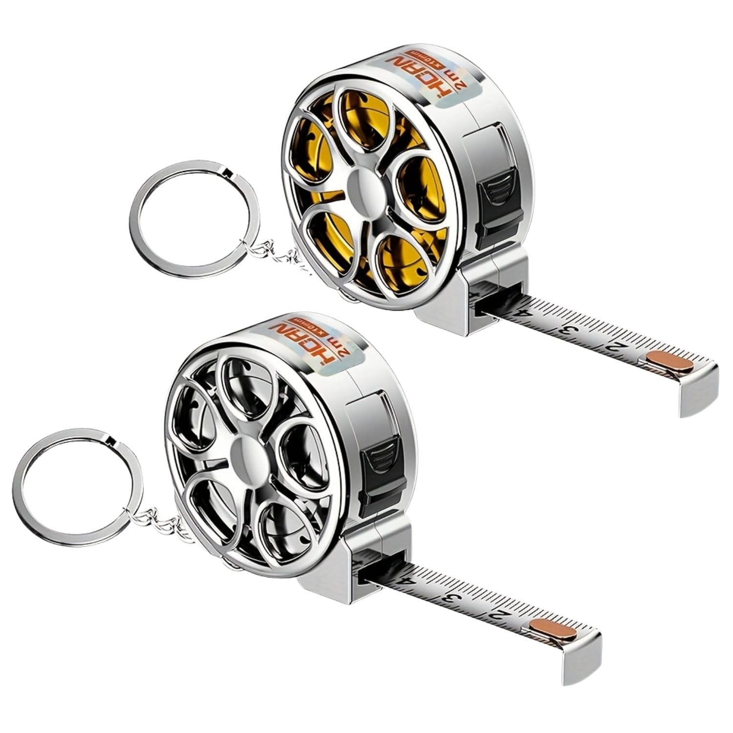 TAARAMA Retractable SS Keychain with Measuring Tape, Durable Double Sided Scale Keychains, Waterproof Anti-Rust Wear-Resistant Measure Gadget for Vehicle, Home & Office Use (Gold & Silver)