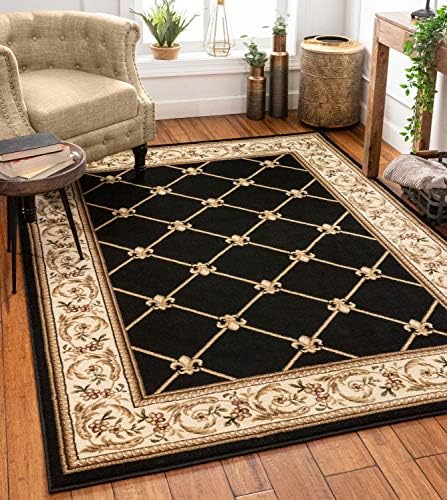 Patrician Trellis Black French European Formal Traditional (3'11" x 5'3") Area Rug Easy to Clean Stain/Fade Resistant Shed Free Contemporary Floral Thick Soft Plush Living Dining Room Rug