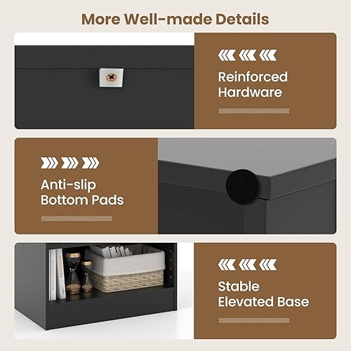 Miniatura 8 de Giantex Estantería de 3 cubos, color negro, estantería abierta de 3 niveles con estantes ajustables, dispositivo antivuelco, organizador de