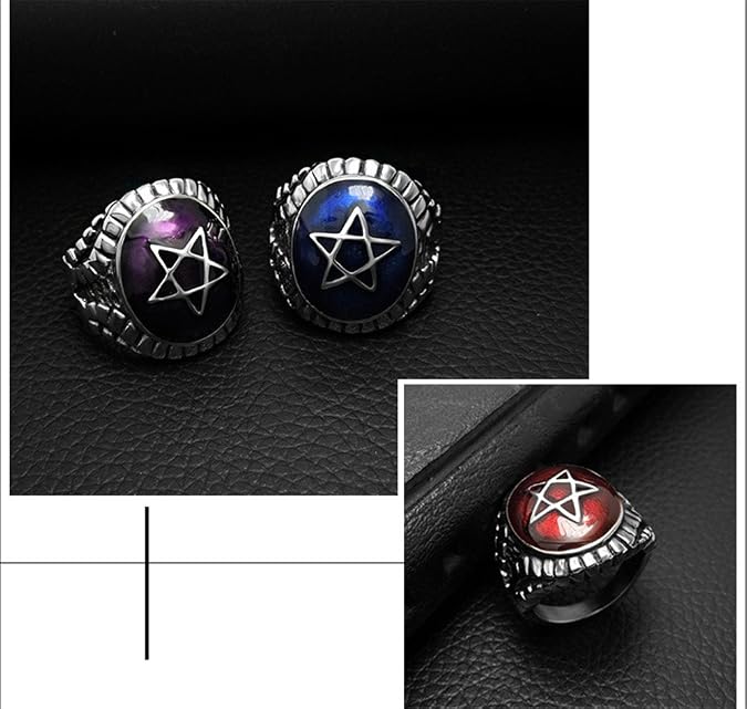PAMTIER Men's Stainless Steel Epoxy Hexagram Star Ring Gothic Punk Band | Black, Red, Blue, Purple, Vintage, Enamel, Biker, Bold, Gift, Meaningful, Statement, Personalized, Jewelry