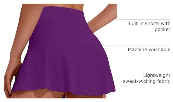 PINSPARK Tennis Skirts for Women Pleated Athletic Skort Lightweight Golf Skirts with Shorts Pocket Workout Pickleball