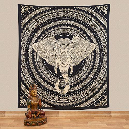 Kunst & Magie Tagesdecke Wandbehang Deko Tuch Elefanten Mandala ca. 200 x 230cm