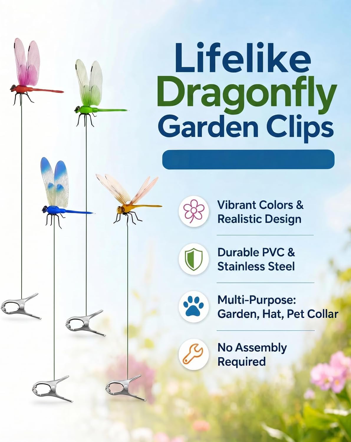 16 Pack Dragonfly Garden Decor, Colorful Metal Dragonfly Wall Art, Hanging Dragonfly Ornaments for Outdoor Indoor Patio Fence Yard Lawn Home Decoration Decoration image 4