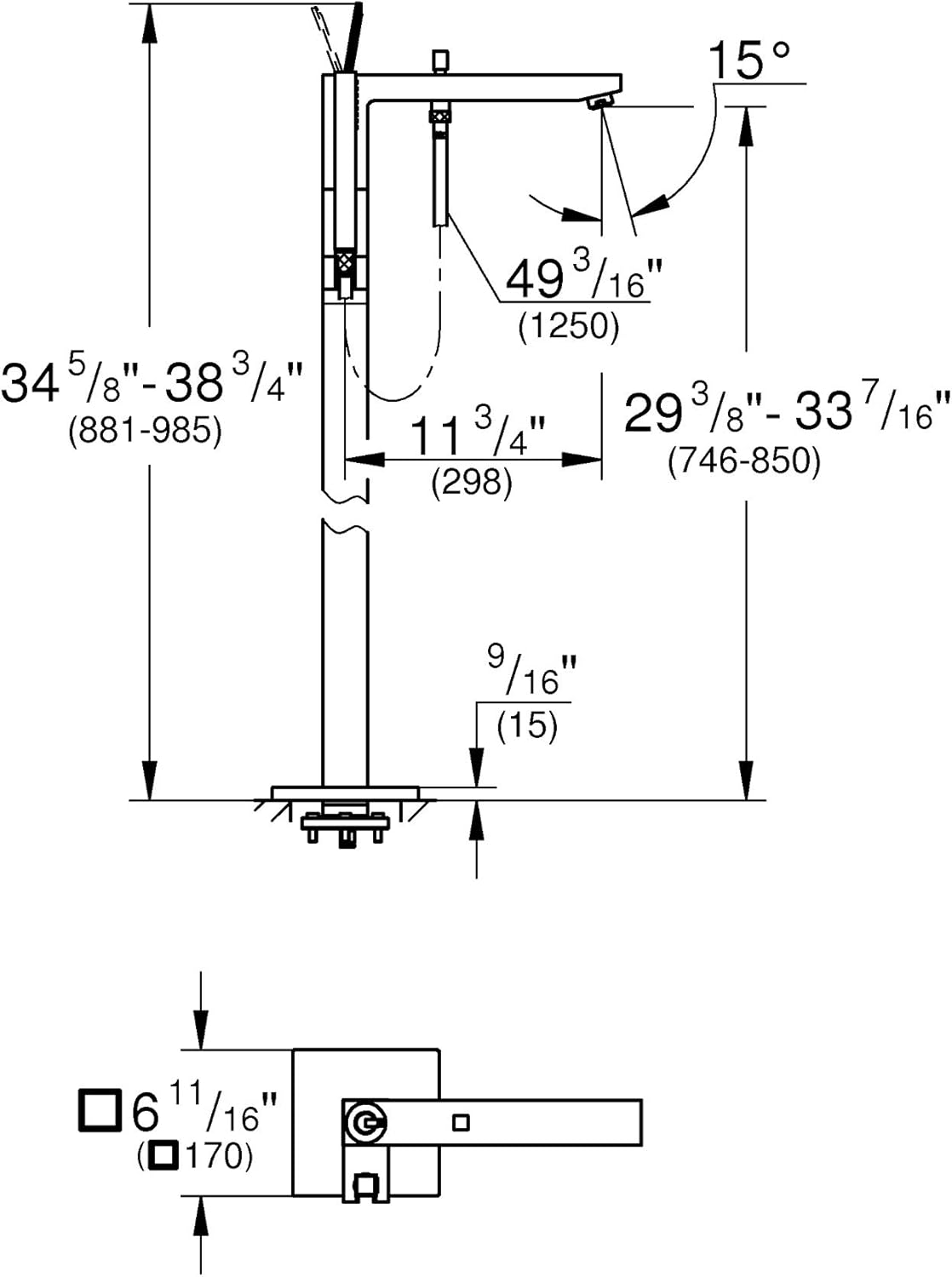 Grohe 23667001 EUROCUBE JOY OHM BATH FREEST. &SHW US