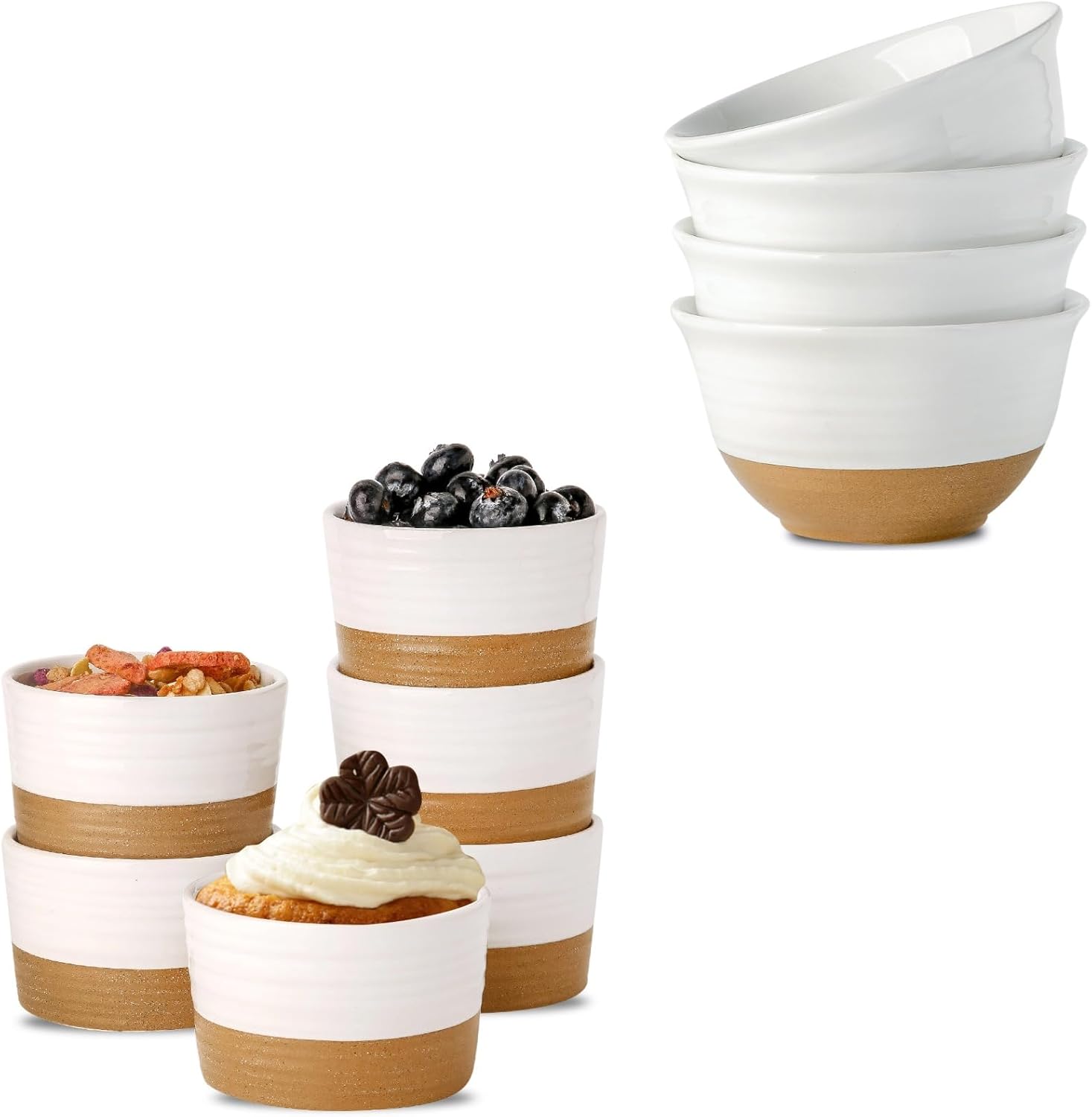 Hasense Ceramic Ramekins & Soup Bowls, 8 oz & 40 oz, Microwave & Dishwasher Safe