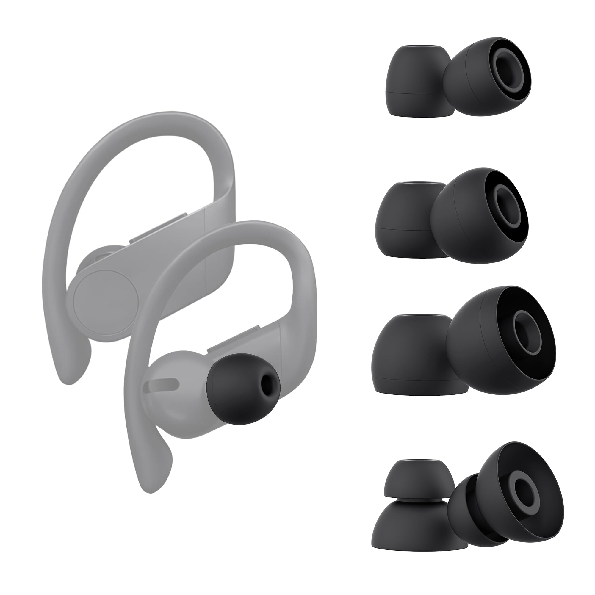 FlyCoco 4 Pairs Earbud Replacement Tips Compatible with Powerbeats Pro Beats Wireless Earphone Headphones, 9mm/11mm/13mm Silicone Earbuds Buds Tip for Spare Use, S M L and Double Flange Style