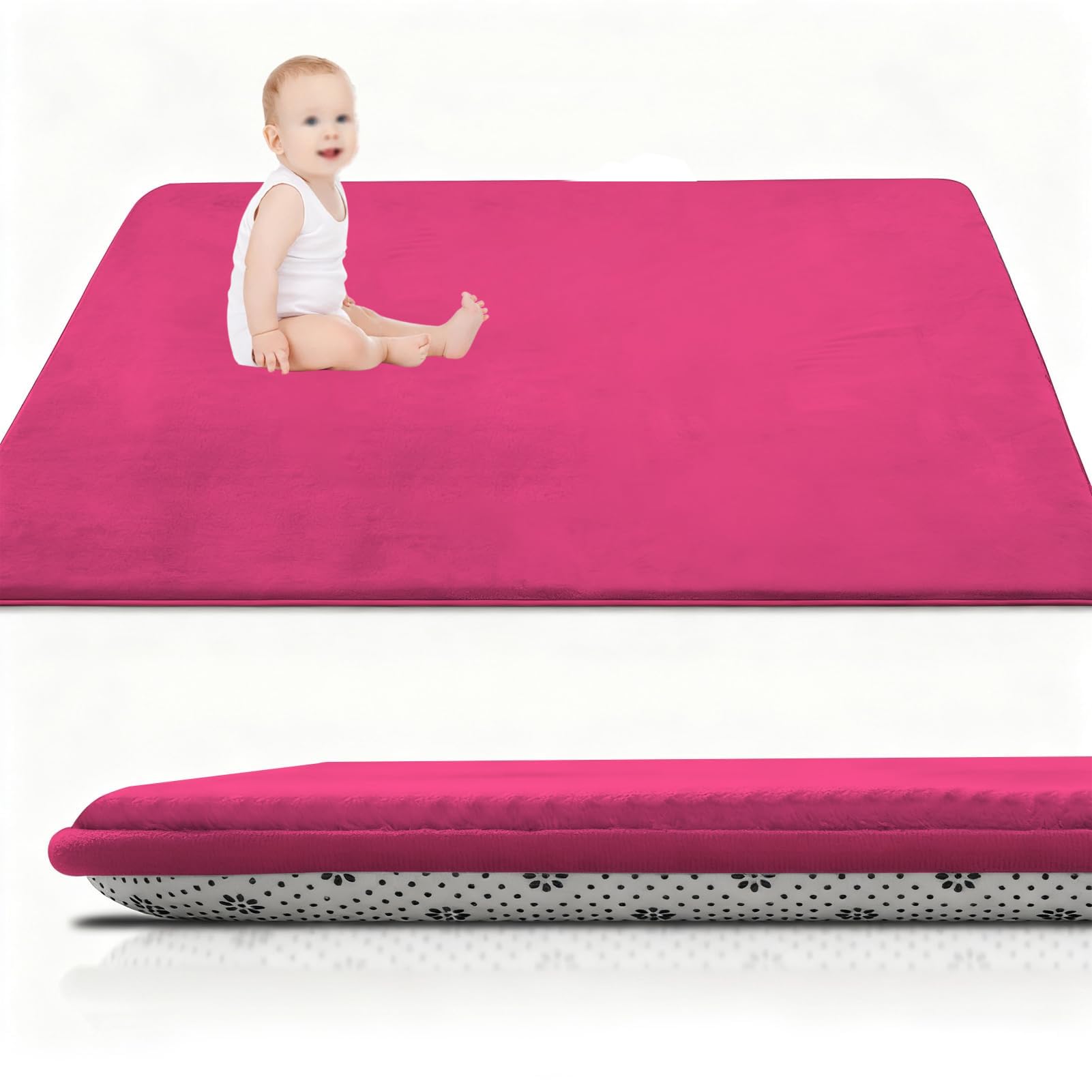 Krabbelmatte Baby 3cm Extra dick und weiche Spielmatte, Spielteppich, Korallensamtteppich Rutschfester wasserabweisender Teppich für Wohn und Kinderzimmer 200 x 240 cm Rosenrot