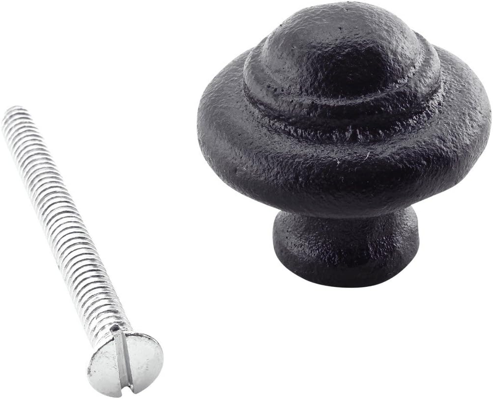 Renovators Supply Manufacturing Black Round Wrought Iron Cabinet Knob Pull 1 1/8" Dia Decorative Rust Resistant Powder Coated Rustic Metal Knobs Drawer Pull Handle with Mounting Hardware