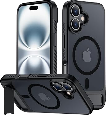 hitfine for iPhone 16 Case with Kickstand,[Magsafe-Compatible] Black