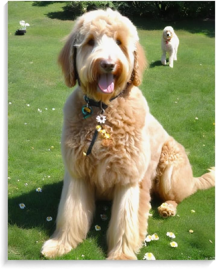 DIY Paint by Number for Adults Beginner Goldendoodle Dog Paint by Number on Canvas DIY Oil Painting for Gift Home Wall Decor 12x16inch(30x40cm) Frameless