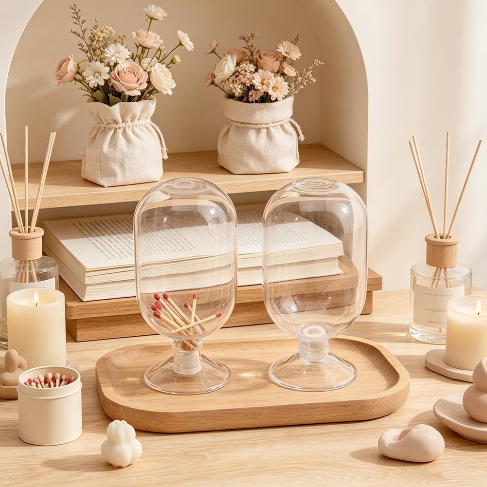 DICOSMETIC 3 Sets Glass Matches Cloche 3.19x6.1 Inch Clear Decorative Match Holder Jar with Cork Stopper Upside Down Matches Holder for Candle Match Trendy Fireplace Display Decor, Not Include Sticks