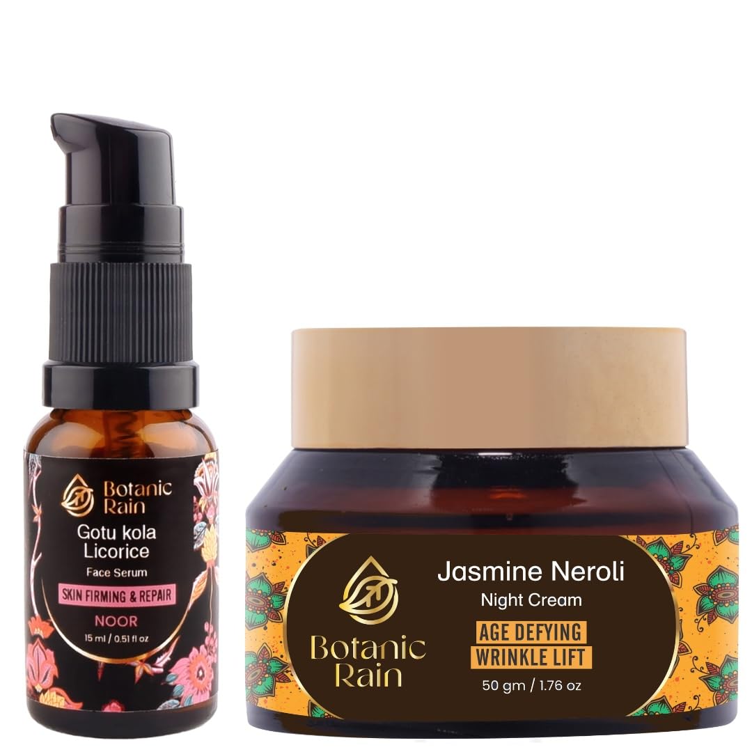 Organic Night Cream With Jasmine Neroli And Face Serum Oil With Gotukola Licorice, Natural Ayurveda Products Suitable For All Skin Types, For Women And Men