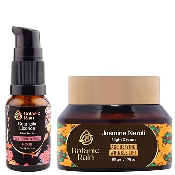 Organic Night Cream With Jasmine Neroli And Face Serum Oil With Gotukola Licorice, Natural Ayurveda Products Suitable For All Skin Types, For Women And Men